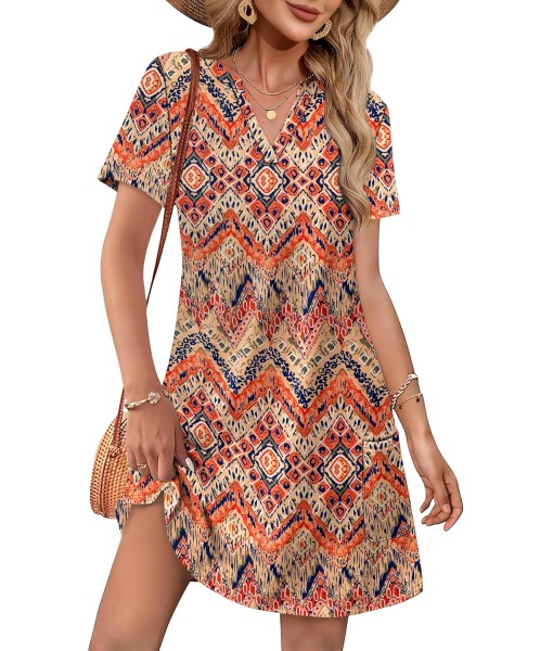 WIHOLL Dresses for Women 2025 Casual Summer V Neck Wedding Guest Dress Short Sleeve Fashion Beach Vacation Clothes