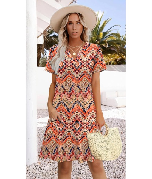 WIHOLL Dresses for Women 2025 Casual Summer V Neck Wedding Guest Dress Short Sleeve Fashion Beach Vacation Clothes