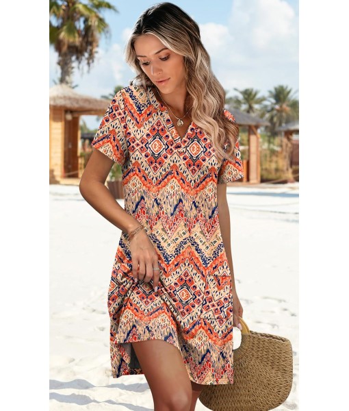 WIHOLL Dresses for Women 2025 Casual Summer V Neck Wedding Guest Dress Short Sleeve Fashion Beach Vacation Clothes