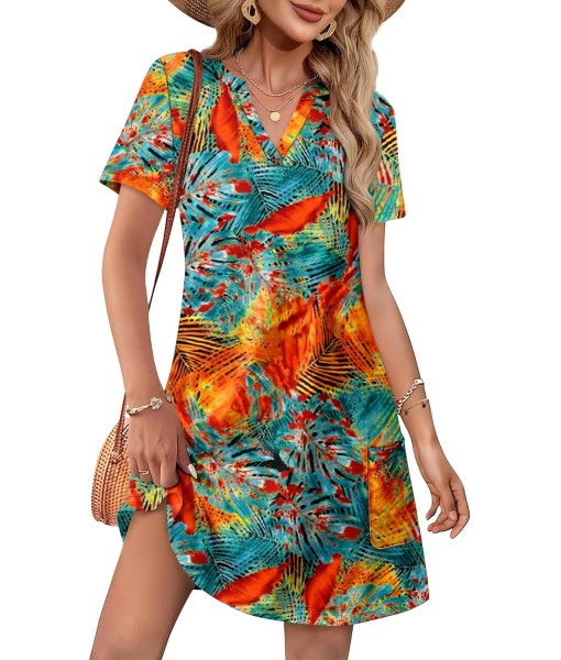 WIHOLL Dresses for Women 2025 Casual Summer V Neck Wedding Guest Dress Short Sleeve Fashion Beach Vacation Clothes