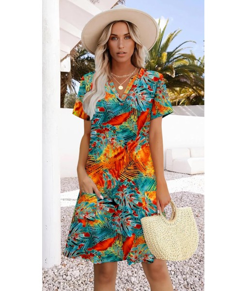 WIHOLL Dresses for Women 2025 Casual Summer V Neck Wedding Guest Dress Short Sleeve Fashion Beach Vacation Clothes