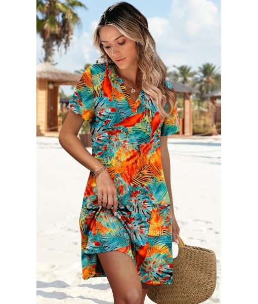 WIHOLL Dresses for Women 2025 Casual Summer V Neck Wedding Guest Dress Short Sleeve Fashion Beach Vacation Clothes