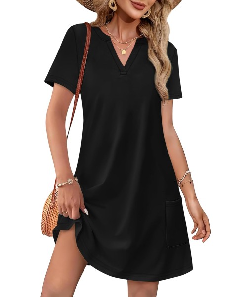 WIHOLL Dresses for Women 2025 Casual Summer V Neck Wedding Guest Dress Short Sleeve Fashion Beach Vacation Clothes