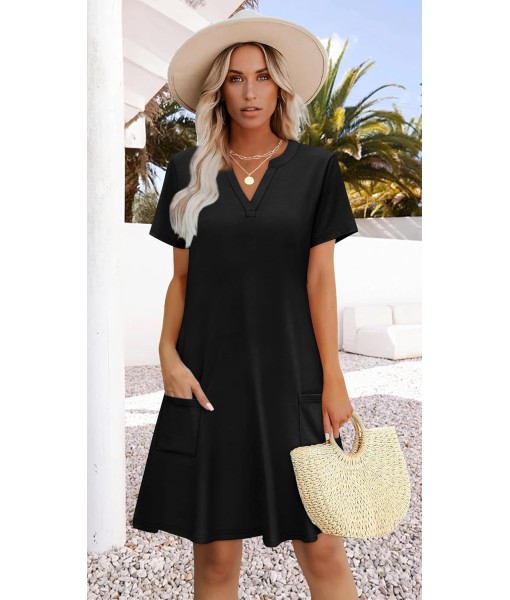 WIHOLL Dresses for Women 2025 Casual Summer V Neck Wedding Guest Dress Short Sleeve Fashion Beach Vacation Clothes