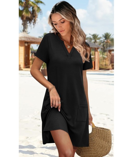 WIHOLL Dresses for Women 2025 Casual Summer V Neck Wedding Guest Dress Short Sleeve Fashion Beach Vacation Clothes