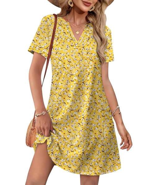 WIHOLL Dresses for Women 2025 Casual Summer V Neck Wedding Guest Dress Short Sleeve Fashion Beach Vacation Clothes
