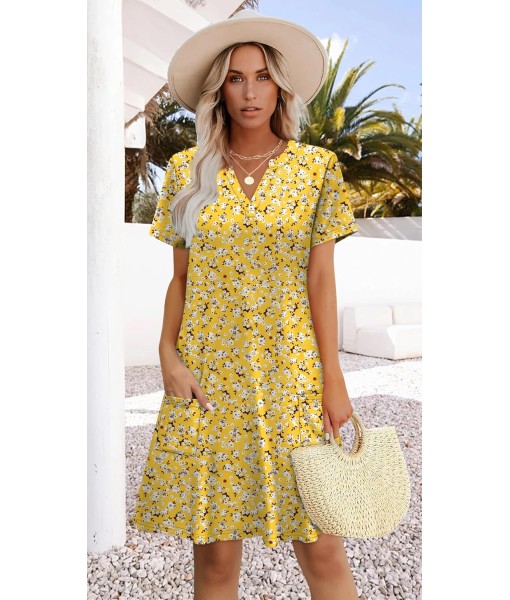 WIHOLL Dresses for Women 2025 Casual Summer V Neck Wedding Guest Dress Short Sleeve Fashion Beach Vacation Clothes