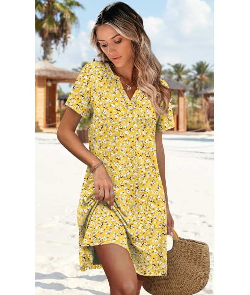 WIHOLL Dresses for Women 2025 Casual Summer V Neck Wedding Guest Dress Short Sleeve Fashion Beach Vacation Clothes