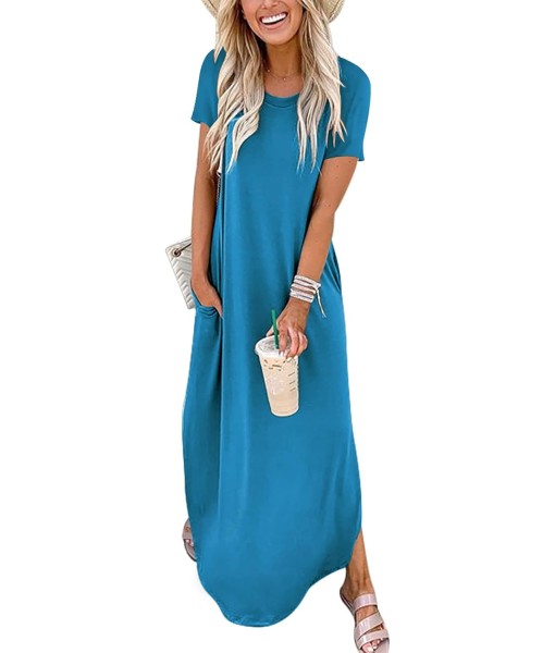 ANRABESS Womens Summer Maxi Dress Short Sleeve Casual Loose Long T Shirt Dresses Split Vacation Beach Sundress Travel Outfits