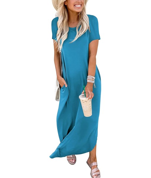 ANRABESS Womens Summer Maxi Dress Short Sleeve Casual Loose Long T Shirt Dresses Split Vacation Beach Sundress Travel Outfits