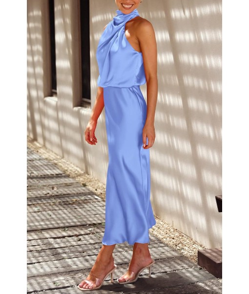 PRETTYGARDEN Women's 2025 Summer Satin Dress Elegant Sleeveless Mock Neck Cocktail Party Maxi Dresses