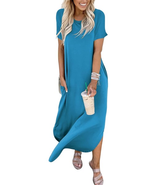 ANRABESS Womens Summer Maxi Dress Short Sleeve Casual Loose Long T Shirt Dresses Split Vacation Beach Sundress Travel Outfits
