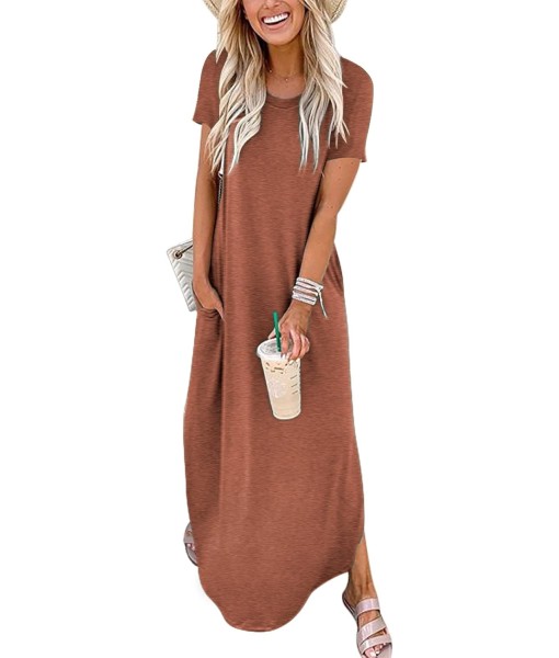 ANRABESS Womens Summer Maxi Dress Short Sleeve Casual Loose Long T Shirt Dresses Split Vacation Beach Sundress Travel Outfits