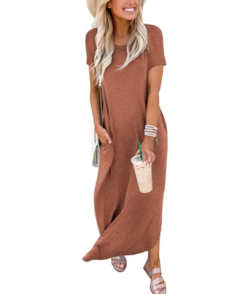 ANRABESS Womens Summer Maxi Dress Short Sleeve Casual Loose Long T Shirt Dresses Split Vacation Beach Sundress Travel Outfits