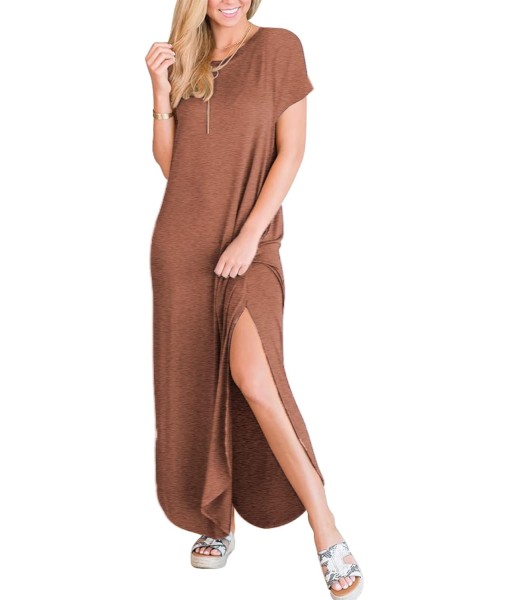 ANRABESS Womens Summer Maxi Dress Short Sleeve Casual Loose Long T Shirt Dresses Split Vacation Beach Sundress Travel Outfits