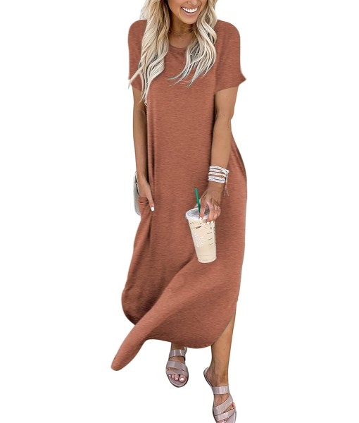 ANRABESS Womens Summer Maxi Dress Short Sleeve Casual Loose Long T Shirt Dresses Split Vacation Beach Sundress Travel Outfits