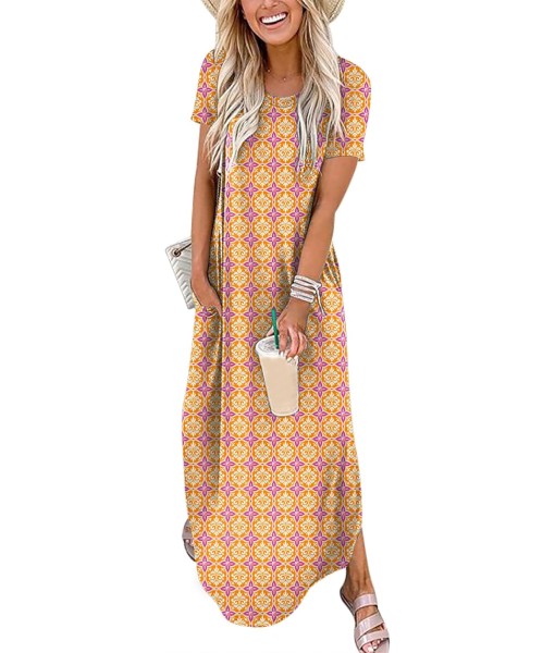 ANRABESS Womens Summer Maxi Dress Short Sleeve Casual Loose Long T Shirt Dresses Split Vacation Beach Sundress Travel Outfits