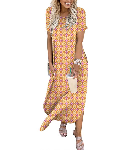 ANRABESS Womens Summer Maxi Dress Short Sleeve Casual Loose Long T Shirt Dresses Split Vacation Beach Sundress Travel Outfits