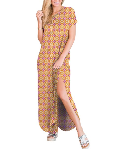 ANRABESS Womens Summer Maxi Dress Short Sleeve Casual Loose Long T Shirt Dresses Split Vacation Beach Sundress Travel Outfits