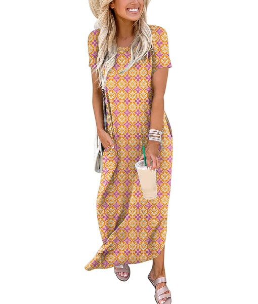 ANRABESS Womens Summer Maxi Dress Short Sleeve Casual Loose Long T Shirt Dresses Split Vacation Beach Sundress Travel Outfits