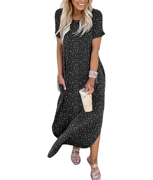 ANRABESS Womens Summer Maxi Dress Short Sleeve Casual Loose Long T Shirt Dresses Split Vacation Beach Sundress Travel Outfits