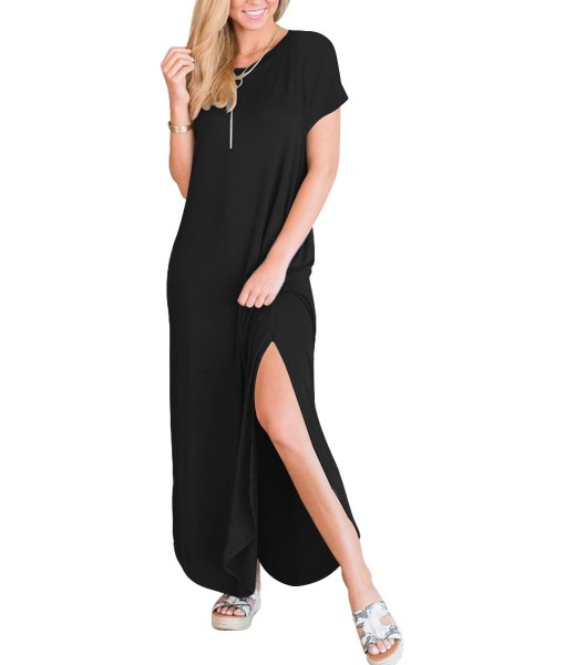 ANRABESS Womens Summer Maxi Dress Short Sleeve Casual Loose Long T Shirt Dresses Split Vacation Beach Sundress Travel Outfits