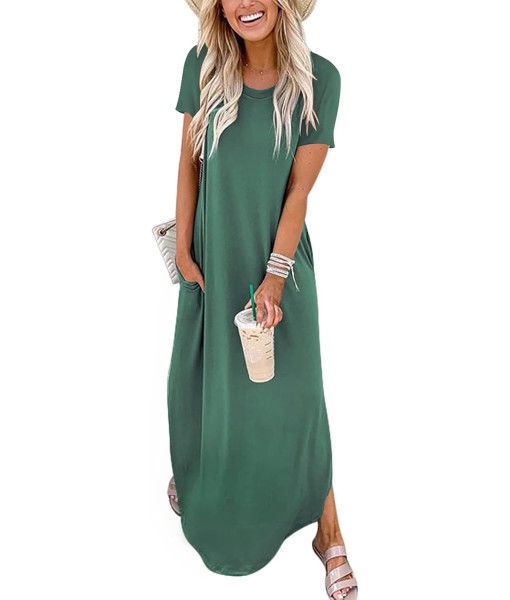 ANRABESS Womens Summer Maxi Dress Short Sleeve Casual Loose Long T Shirt Dresses Split Vacation Beach Sundress Travel Outfits