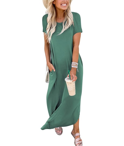 ANRABESS Womens Summer Maxi Dress Short Sleeve Casual Loose Long T Shirt Dresses Split Vacation Beach Sundress Travel Outfits