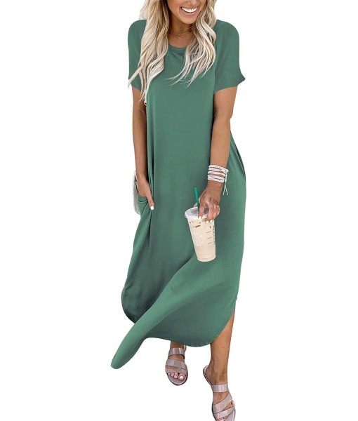 ANRABESS Womens Summer Maxi Dress Short Sleeve Casual Loose Long T Shirt Dresses Split Vacation Beach Sundress Travel Outfits