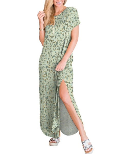 ANRABESS Womens Summer Maxi Dress Short Sleeve Casual Loose Long T Shirt Dresses Split Vacation Beach Sundress Travel Outfits