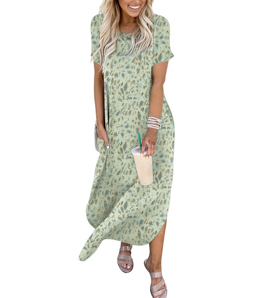 ANRABESS Womens Summer Maxi Dress Short Sleeve Casual Loose Long T Shirt Dresses Split Vacation Beach Sundress Travel Outfits