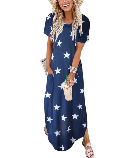 ANRABESS Womens Summer Maxi Dress Short Sleeve Casual Loose Long T Shirt Dresses Split Vacation Beach Sundress Travel Outfits