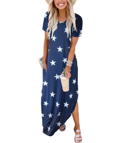 ANRABESS Womens Summer Maxi Dress Short Sleeve Casual Loose Long T Shirt Dresses Split Vacation Beach Sundress Travel Outfits