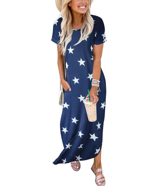 ANRABESS Womens Summer Maxi Dress Short Sleeve Casual Loose Long T Shirt Dresses Split Vacation Beach Sundress Travel Outfits