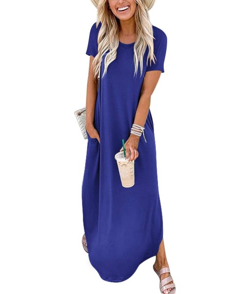 ANRABESS Womens Summer Maxi Dress Short Sleeve Casual Loose Long T Shirt Dresses Split Vacation Beach Sundress Travel Outfits