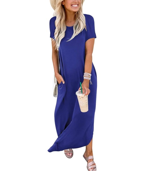 ANRABESS Womens Summer Maxi Dress Short Sleeve Casual Loose Long T Shirt Dresses Split Vacation Beach Sundress Travel Outfits