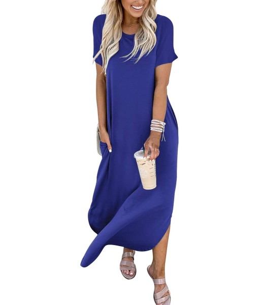 ANRABESS Womens Summer Maxi Dress Short Sleeve Casual Loose Long T Shirt Dresses Split Vacation Beach Sundress Travel Outfits