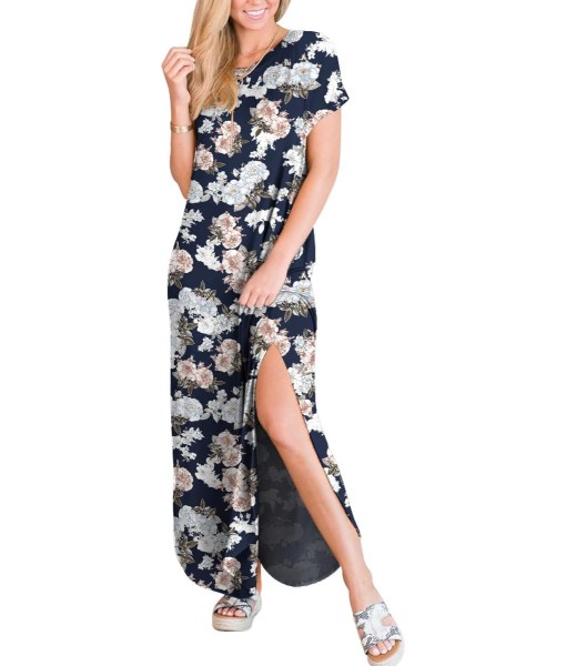 ANRABESS Womens Summer Maxi Dress Short Sleeve Casual Loose Long T Shirt Dresses Split Vacation Beach Sundress Travel Outfits