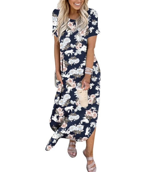 ANRABESS Womens Summer Maxi Dress Short Sleeve Casual Loose Long T Shirt Dresses Split Vacation Beach Sundress Travel Outfits
