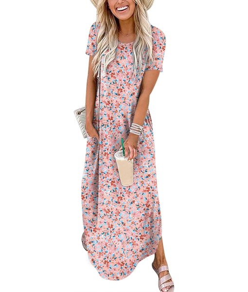 ANRABESS Womens Summer Maxi Dress Short Sleeve Casual Loose Long T Shirt Dresses Split Vacation Beach Sundress Travel Outfits