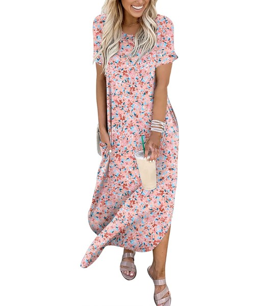 ANRABESS Womens Summer Maxi Dress Short Sleeve Casual Loose Long T Shirt Dresses Split Vacation Beach Sundress Travel Outfits