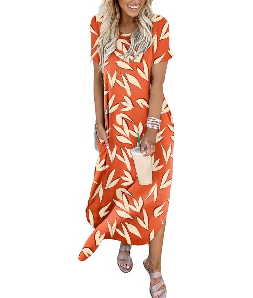 ANRABESS Womens Summer Maxi Dress Short Sleeve Casual Loose Long T Shirt Dresses Split Vacation Beach Sundress Travel Outfits