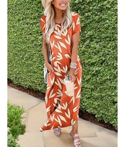 ANRABESS Womens Summer Maxi Dress Short Sleeve Casual Loose Long T Shirt Dresses Split Vacation Beach Sundress Travel Outfits