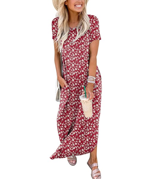 ANRABESS Womens Summer Maxi Dress Short Sleeve Casual Loose Long T Shirt Dresses Split Vacation Beach Sundress Travel Outfits