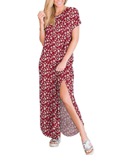 ANRABESS Womens Summer Maxi Dress Short Sleeve Casual Loose Long T Shirt Dresses Split Vacation Beach Sundress Travel Outfits