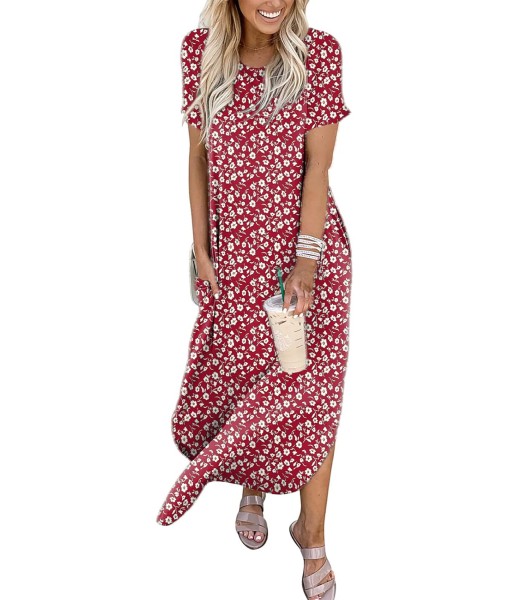 ANRABESS Womens Summer Maxi Dress Short Sleeve Casual Loose Long T Shirt Dresses Split Vacation Beach Sundress Travel Outfits