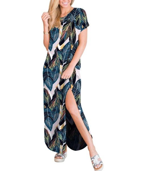 ANRABESS Womens Summer Maxi Dress Short Sleeve Casual Loose Long T Shirt Dresses Split Vacation Beach Sundress Travel Outfits