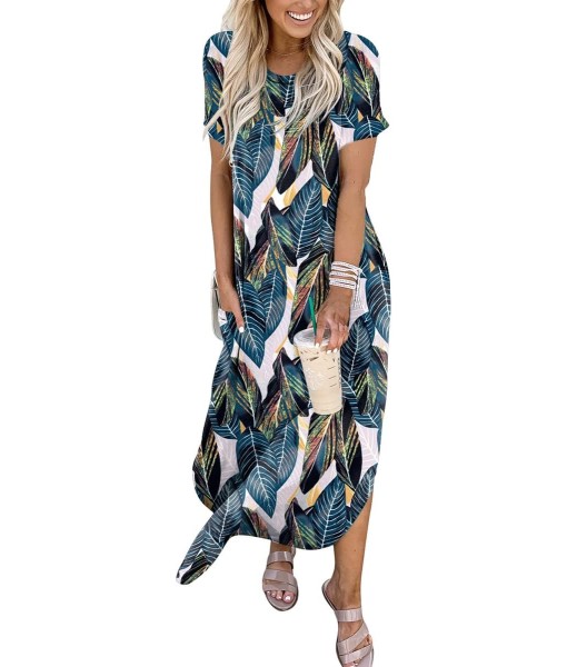 ANRABESS Womens Summer Maxi Dress Short Sleeve Casual Loose Long T Shirt Dresses Split Vacation Beach Sundress Travel Outfits