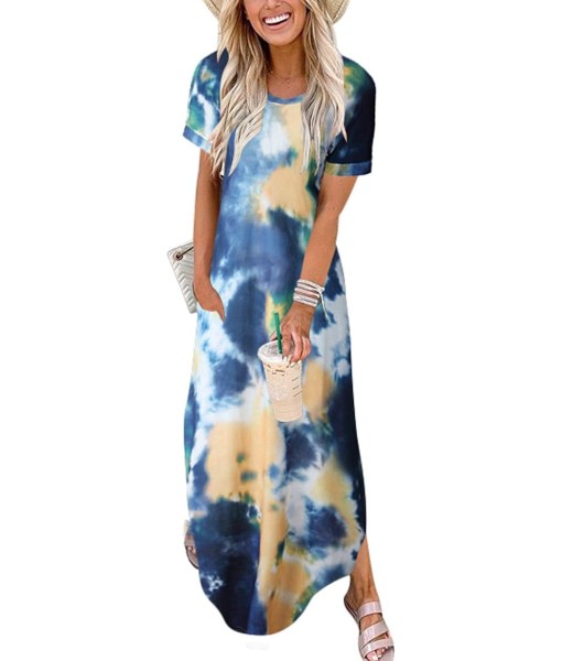 ANRABESS Womens Summer Maxi Dress Short Sleeve Casual Loose Long T Shirt Dresses Split Vacation Beach Sundress Travel Outfits