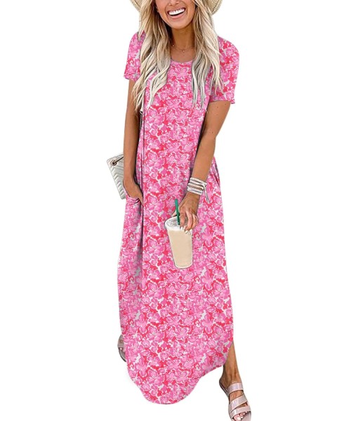 ANRABESS Womens Summer Maxi Dress Short Sleeve Casual Loose Long T Shirt Dresses Split Vacation Beach Sundress Travel Outfits